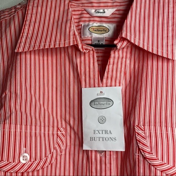 Talbots Red & White Stripe Button Up Short Sleeve - Picture 5 of 7